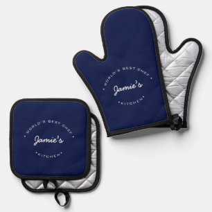 Ensemble De Gant De Cuisine Et De Manique Simple Bleu Marine Meilleur Cuisinier du Monde Per