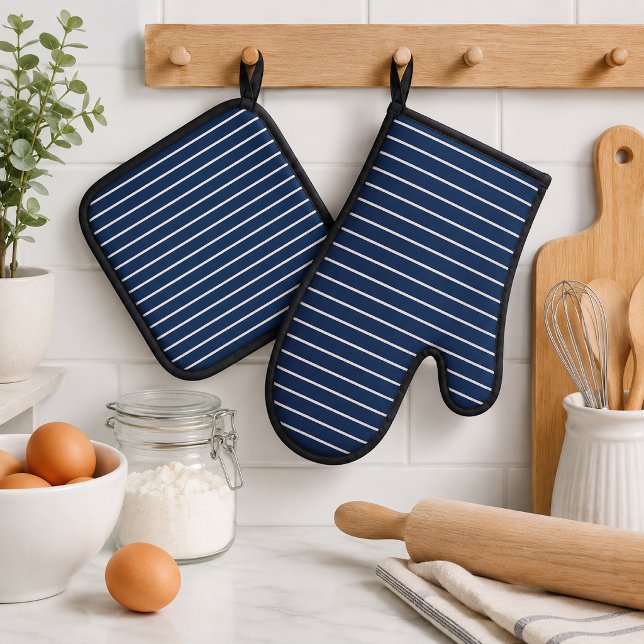 Ensemble De Gant De Cuisine Et De Manique Simple rayé bleu et blanc (Créateur téléchargé)