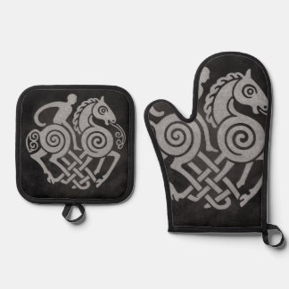 Ensemble De Gant De Cuisine Et De Manique Sleipnir et Odin Symbole Mythologie Nordique Desig