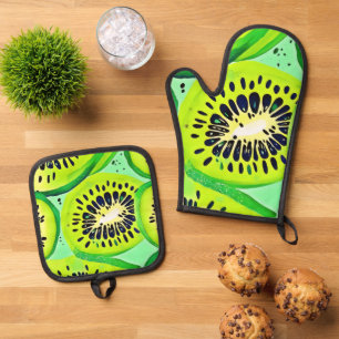 Ensemble De Gant De Cuisine Et De Manique Slices Kiwi : Vibrant et frais