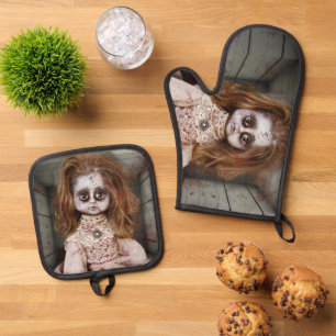 Ensemble De Gant De Cuisine Et De Manique SlipperyJoe's déplaisante poupée visage pâle sang