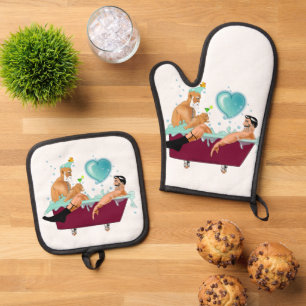 Ensemble De Gant De Cuisine Et De Manique SlipperyJoe's deux gays hommes aiment la baignoire