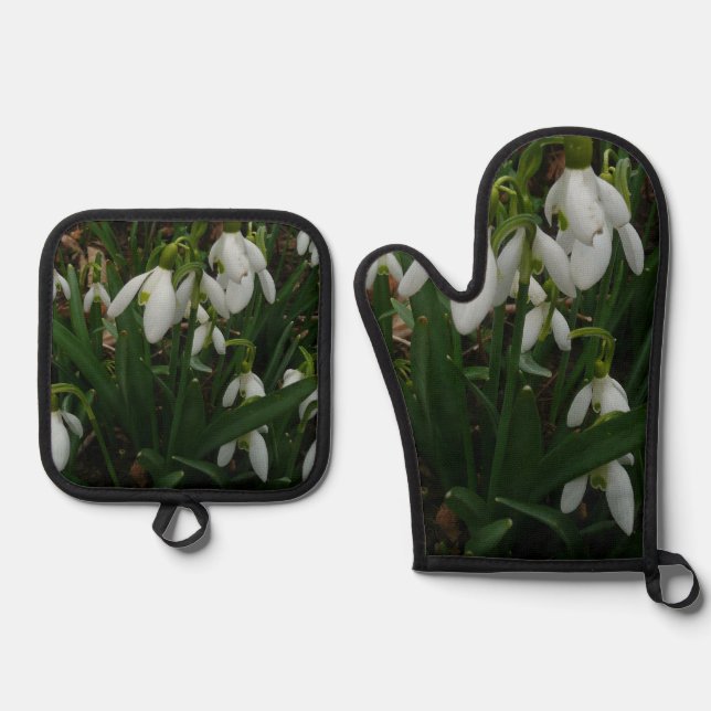 Ensemble De Gant De Cuisine Et De Manique Snowdrops I (Galanthus) Spring Floral (Recto)