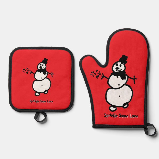 Ensemble De Gant De Cuisine Et De Manique Snowman (rouge) (Recto)