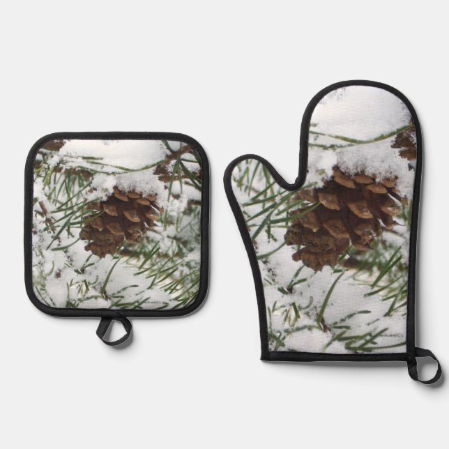 Ensemble De Gant De Cuisine Et De Manique Snowy Pine Cone I (Recto)