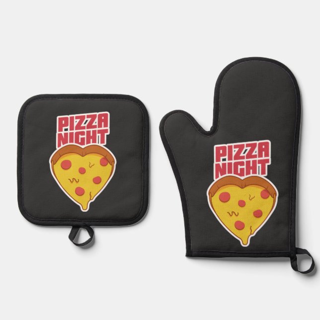 Ensemble De Gant De Cuisine Et De Manique Soirée Pizza (Recto)