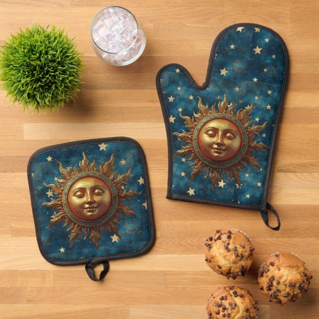 Ensemble De Gant De Cuisine Et De Manique Soleil Céleste (De haut en bas)