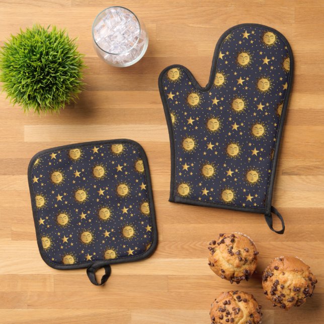 Ensemble De Gant De Cuisine Et De Manique Soleil et étoiles (De haut en bas)