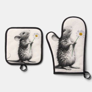 Ensemble De Gant De Cuisine Et De Manique Souris Avec Faisceau Blanc