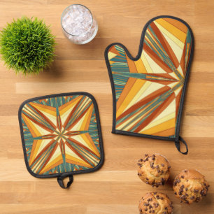 Ensemble De Gant De Cuisine Et De Manique Southwestern Golden Sun Rays Design indien