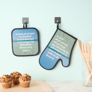 Ensemble De Gant De Cuisine Et De Manique Soyez Forte Inspiration Bible Verse Beach