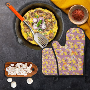 Ensemble De Gant De Cuisine Et De Manique Spatules et oeufs brouillés violet