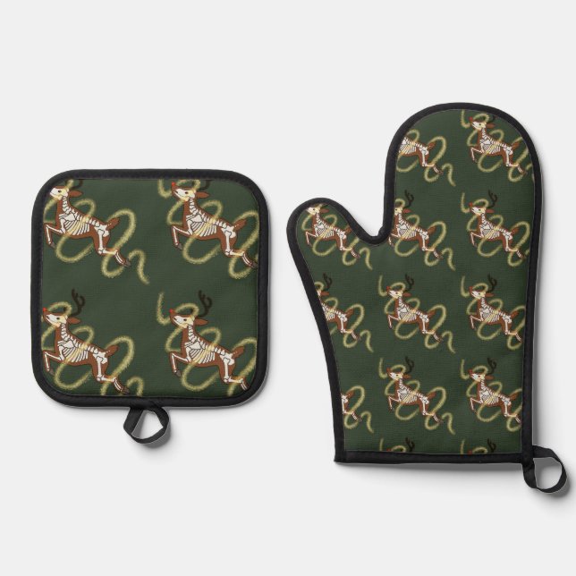 Ensemble De Gant De Cuisine Et De Manique Squelette de renne (Recto)
