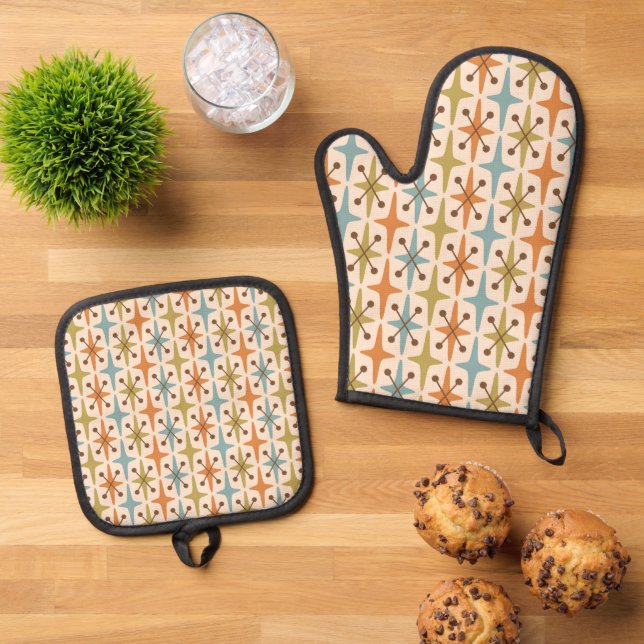 Ensemble De Gant De Cuisine Et De Manique Starburst Pattern (De haut en bas)