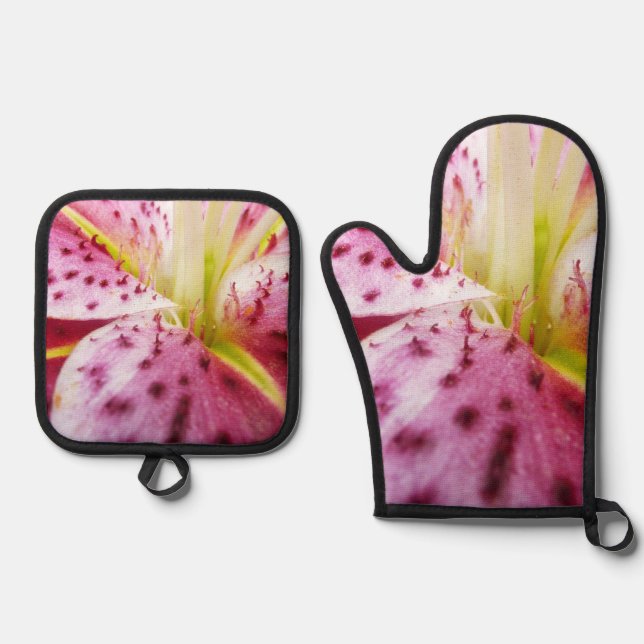 Ensemble De Gant De Cuisine Et De Manique Stargazer Lily brillant Magenta Floral (Recto)