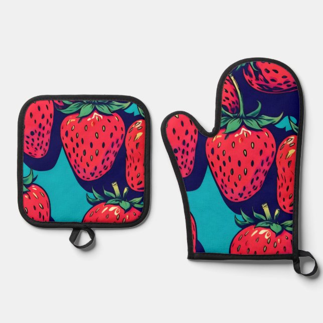 Ensemble De Gant De Cuisine Et De Manique Strawberry oven mits (Recto)