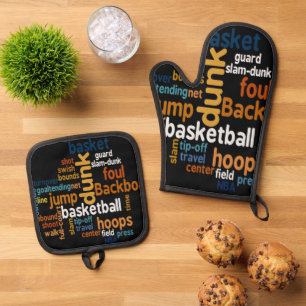 Ensemble De Gant De Cuisine Et De Manique Style Slam Dunk : Dynamic Basketball Word Kitchen
