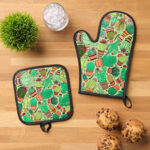 Ensemble De Gant De Cuisine Et De Manique Succulent Cactus Pots Plante Vert Cactus Jardin