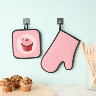 Ensemble De Gant De Cuisine Et De Manique Sucré délicieux cerise Cupcake
