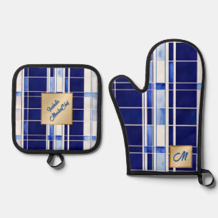 Ensemble De Gant De Cuisine Et De Manique Summer Navy Blue Boat Collection de rayures modern