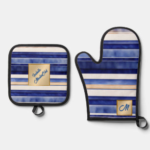 Ensemble De Gant De Cuisine Et De Manique Summer Navy Blue Modern Boot Stripes Collection