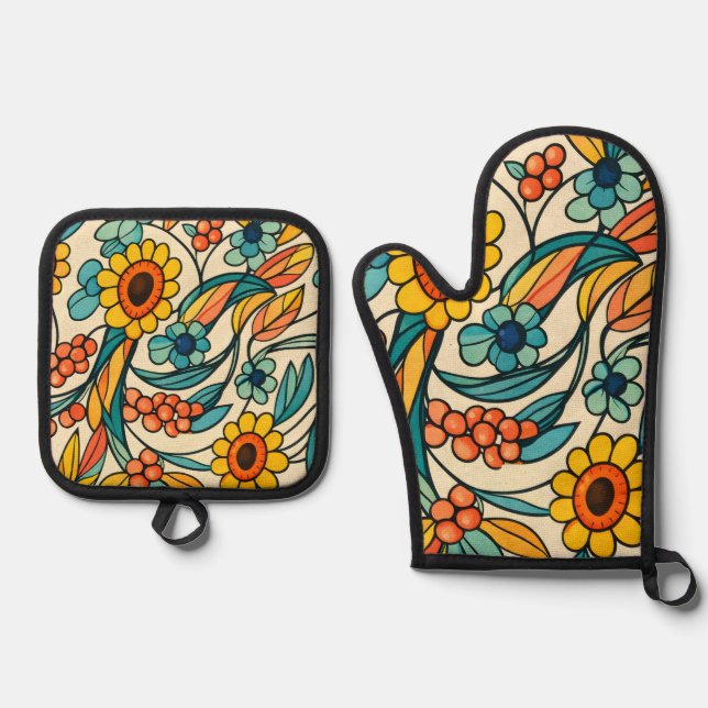 Ensemble De Gant De Cuisine Et De Manique Sunstream Bloom (Recto)