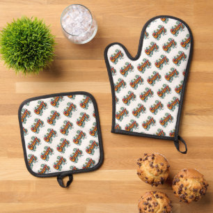 Ensemble De Gant De Cuisine Et De Manique Super Retro Psychedelic les années 70 Funky Hippie