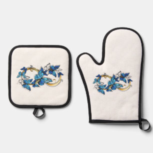 Ensemble De Gant De Cuisine Et De Manique Symbole infini de papillons Morpho bleus