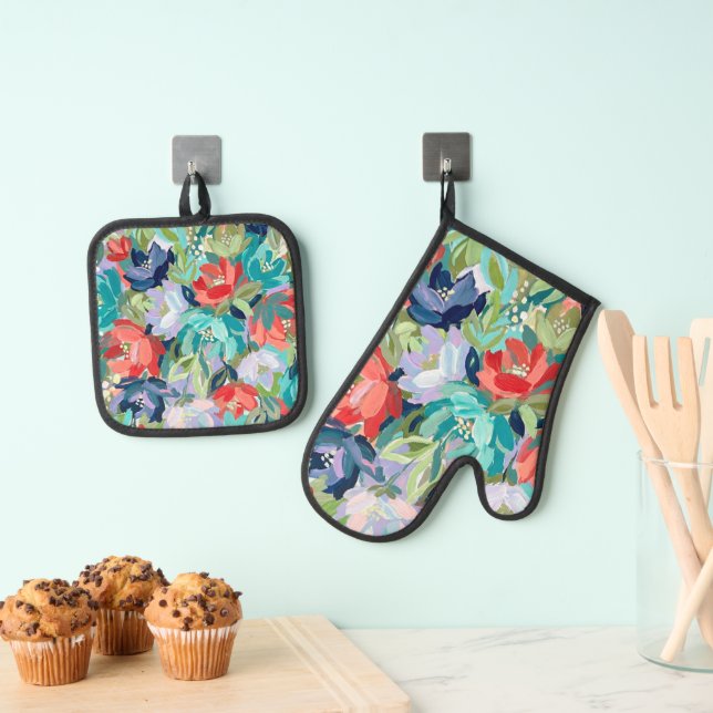 Ensemble De Gant De Cuisine Et De Manique Symphonie de jardin vibrant (In situ (suspendu))