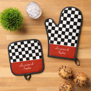 Ensemble De Gant De Cuisine Et De Manique Tableau de bord Cuisine italienne Chef avec nom