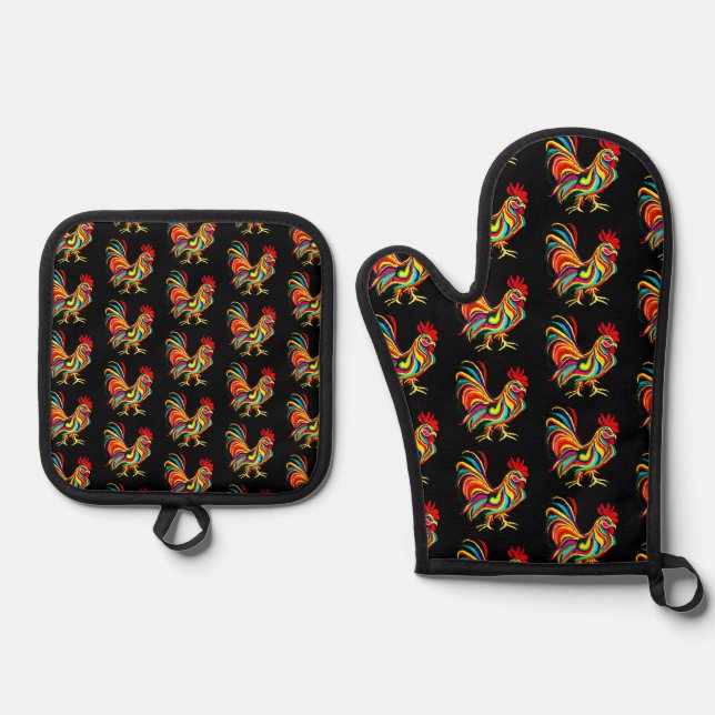 Ensemble De Gant De Cuisine Et De Manique Tablier de coq (Recto)