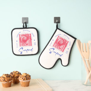 Ensemble De Gant De Cuisine Et De Manique Tapis de table en tissu Crab Coastal