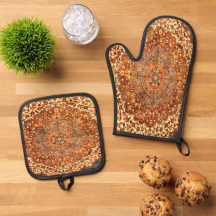 Ensemble De Gant De Cuisine Et De Manique Tapis Persan Antique