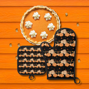Ensemble De Gant De Cuisine Et De Manique tartes citrouilles et cubes de sucre brun noir