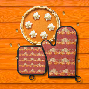 Ensemble De Gant De Cuisine Et De Manique Tartes citrouilles et cubes de sucre brun rouge