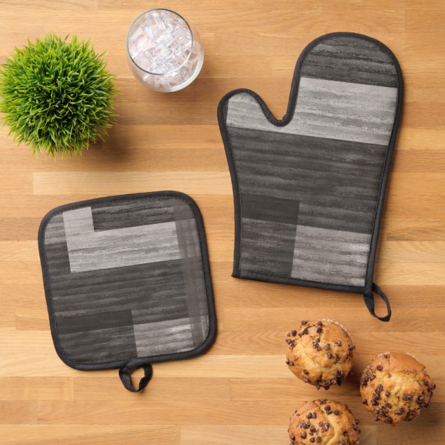 Ensemble De Gant De Cuisine Et De Manique Taupe Jean patch Travail Faux Burlap (De haut en bas)