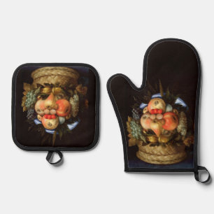 Ensemble De Gant De Cuisine Et De Manique Tête réversible avec panier de fruits