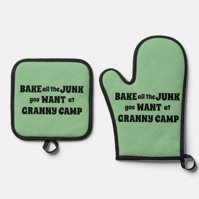Ensemble De Gant De Cuisine Et De Manique Texte du camp de Granny (Recto)