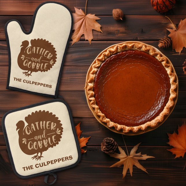 Ensemble De Gant De Cuisine Et De Manique Thankgiving Turquie Nom personnalisé Rassembler et (Créateur téléchargé)
