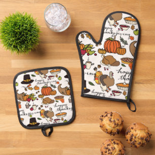 ENSEMBLE DE GANT DE CUISINE ET DE MANIQUE THÈME DU BON THANKSGIVING