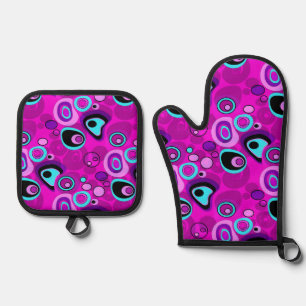 Ensemble De Gant De Cuisine Et De Manique Tie de cou magenta vif et abstrait