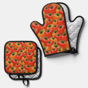 Ensemble De Gant De Cuisine Et De Manique Tomates rouges savoureuses Motif nourriture thème