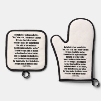 Ensemble De Gant De Cuisine Et De Manique Tongue Twister de Betty Botter Better Butter