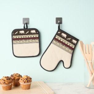 Ensemble De Gant De Cuisine Et De Manique Torchon de cuisine bois d'automne