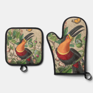 Ensemble De Gant De Cuisine Et De Manique Toucan Jungle Tropical Bird Belle antique