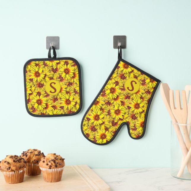 Ensemble De Gant De Cuisine Et De Manique Tournesol (In situ (suspendu))