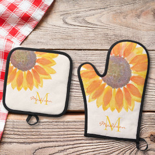 Ensemble De Gant De Cuisine Et De Manique Tournesol Monogramme