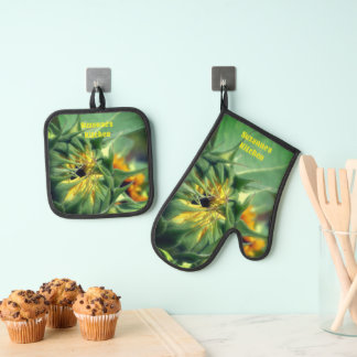 Ensemble De Gant De Cuisine Et De Manique Tournesol se dépliant personnalisé
