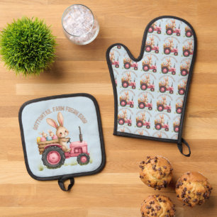 Ensemble De Gant De Cuisine Et De Manique Tracteur Vintage de la ferme de lapin de Pâques