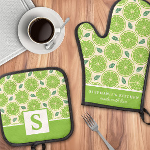 Ensemble De Gant De Cuisine Et De Manique Tranches de citron Agrumes Mignon Été Monogrammé